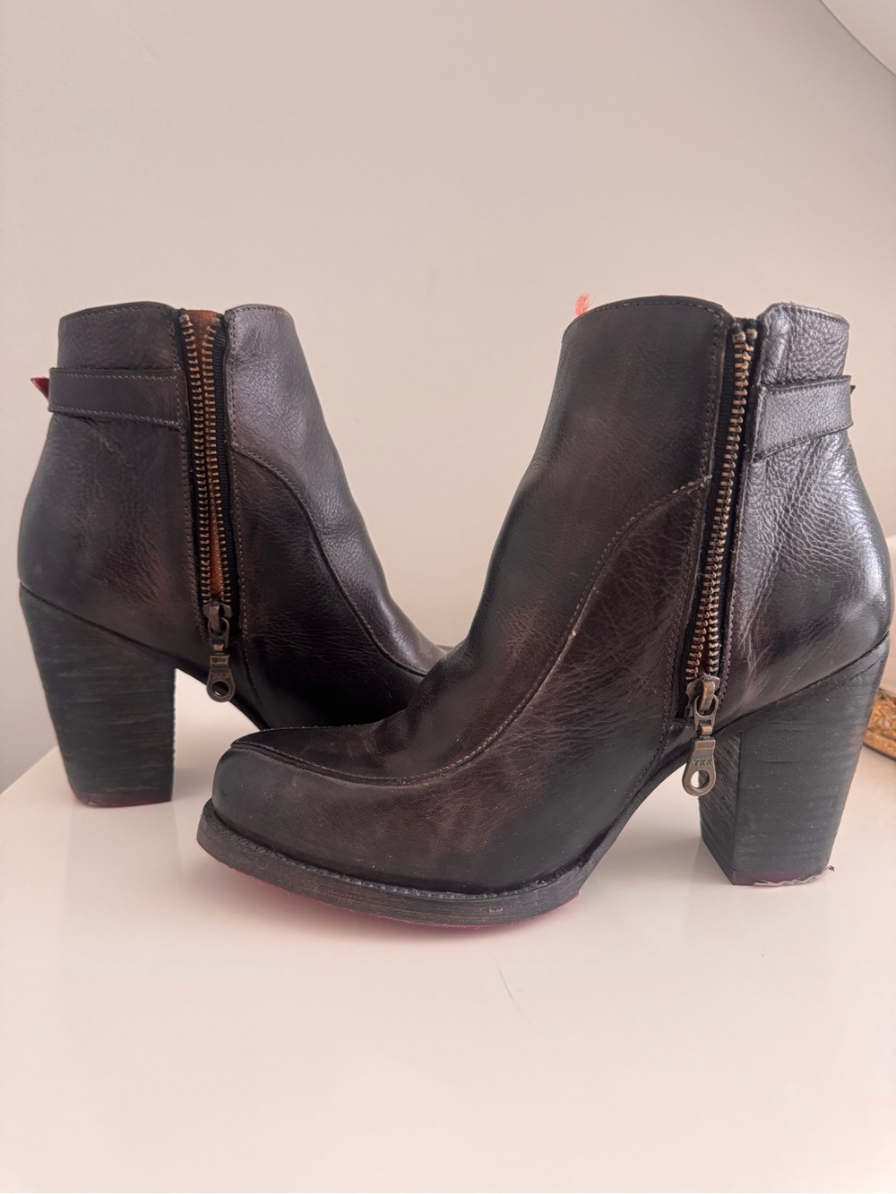 Bed Stu Black Leather Ankle Booties with Exposed Zippers